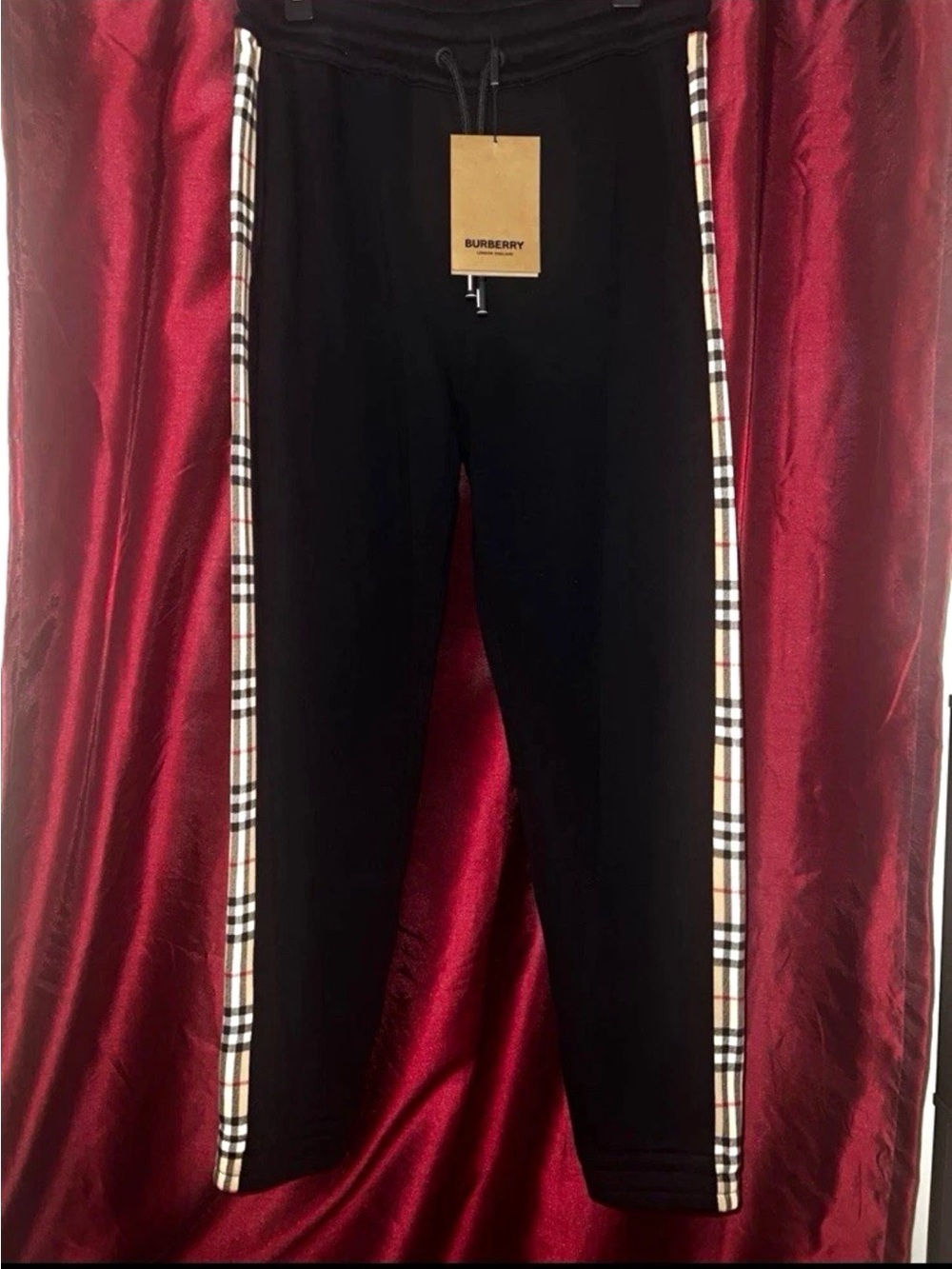 Burberry Black Joggers with Vintage Check Side Stripes